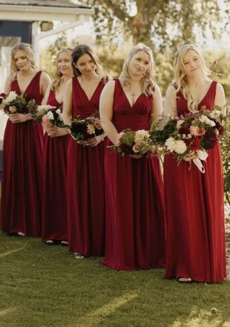 Veda V neck and back classic chiffon bridesmaid dress