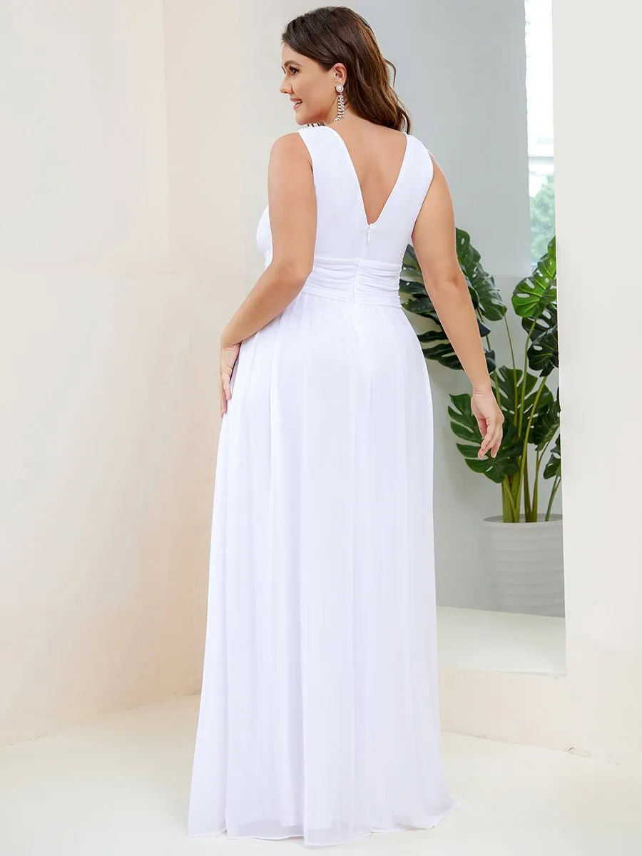 Veda V neck and back classic chiffon wedding dress in white