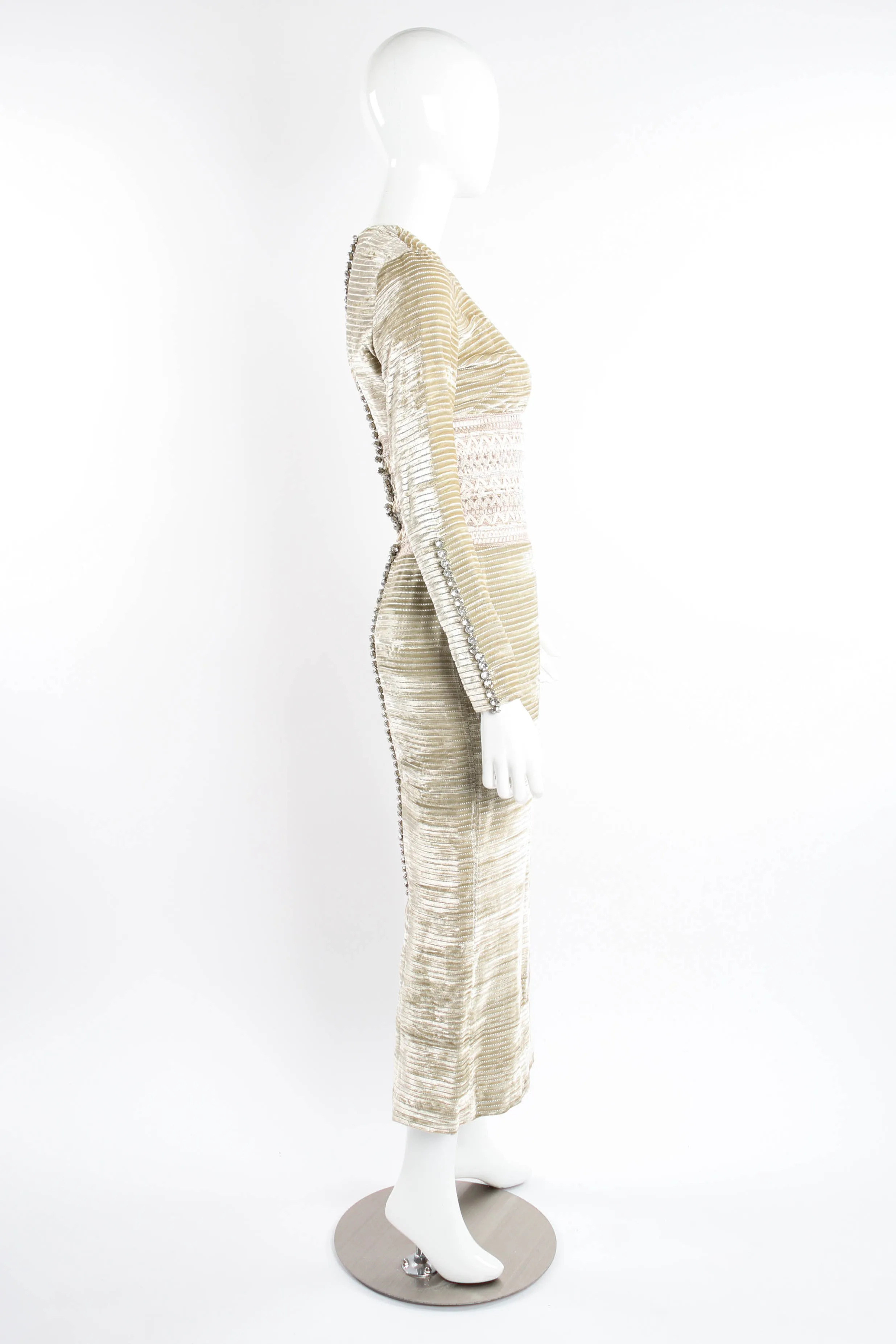 Velvet Striped Lattice Waist Gown