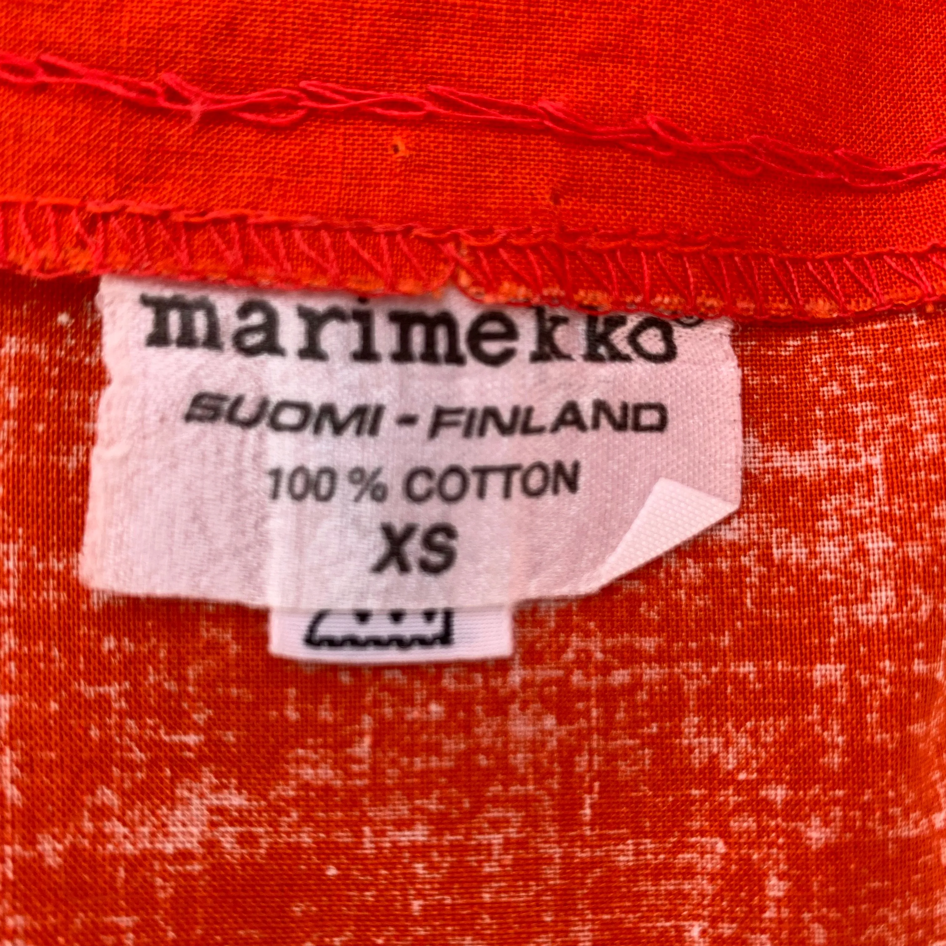 Vintage Marimekko  Gown Red Pink Cotton 1970s Heavy Cotton XS Womens Dress