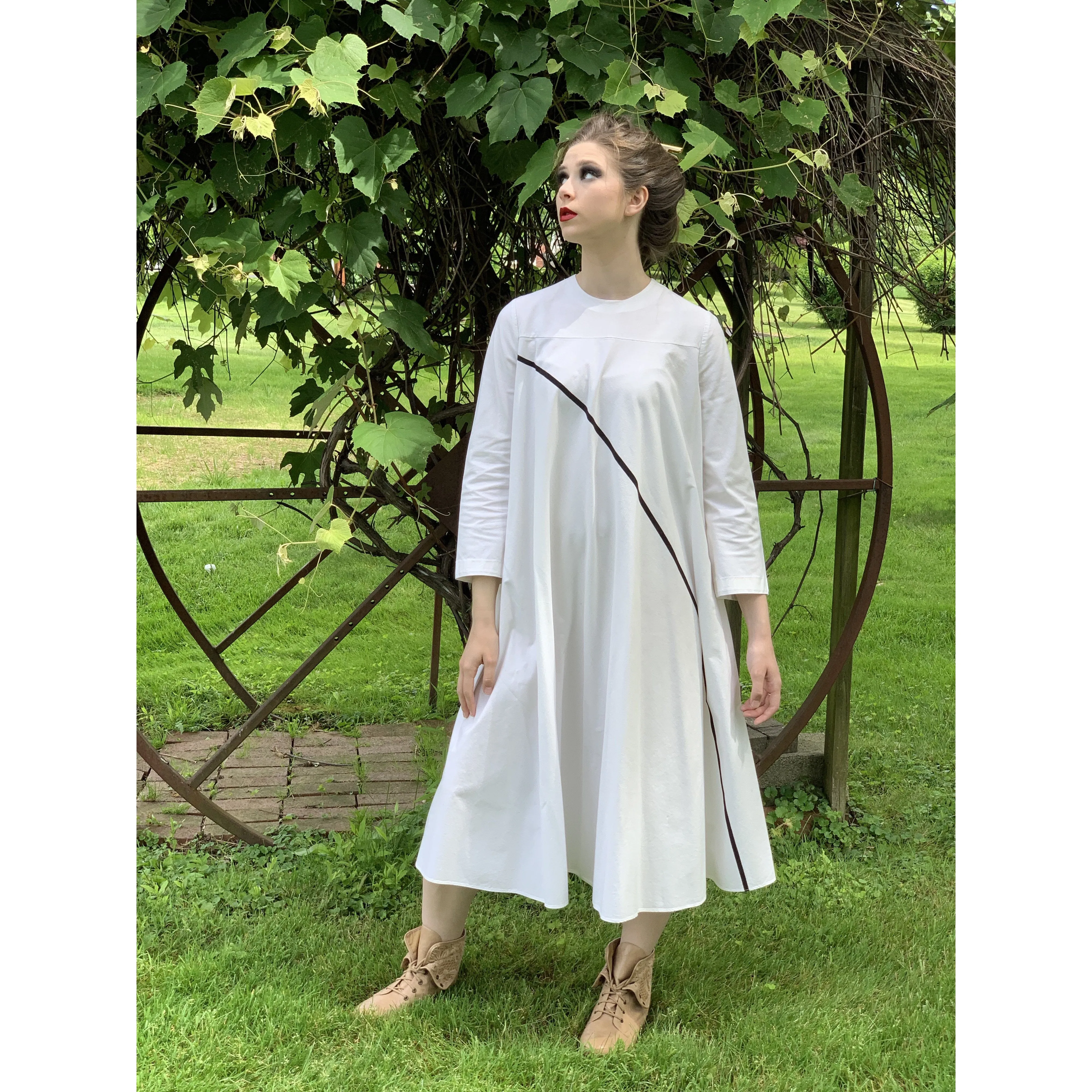 Vintage Vuokko Tent Dress White w/ Black Single Line Sz 38 S/M 1970s