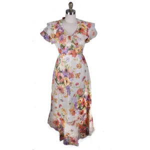 VTG FLoral 1970s Maxi Cottagecore Dress Gown Poppies Sz S/M Romantic 1930s look