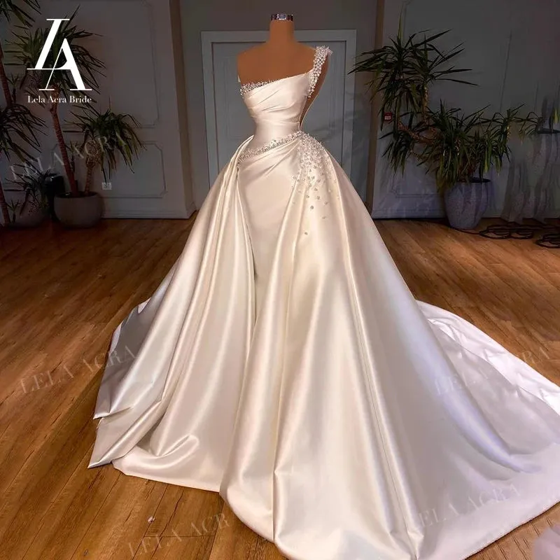 Wedding Dress 3 In 1 Pearls Mermaid Court Train Princess Bride Gowns