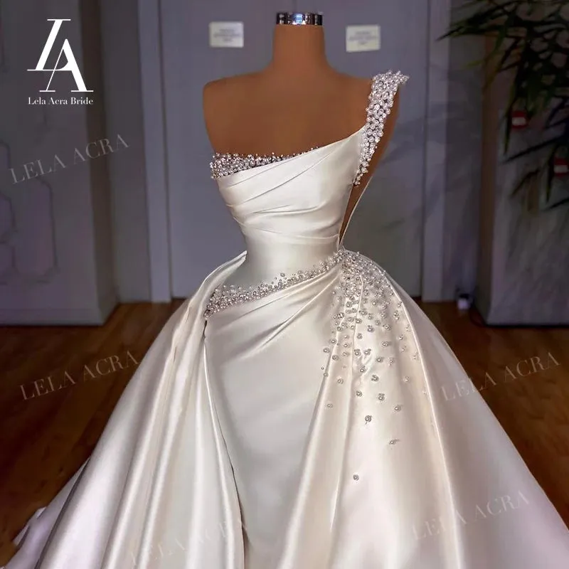 Wedding Dress 3 In 1 Pearls Mermaid Court Train Princess Bride Gowns