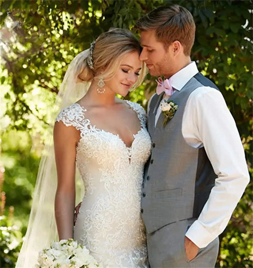 Wedding Dress Backless Cap Sleeve Trumpet Bride Dresses