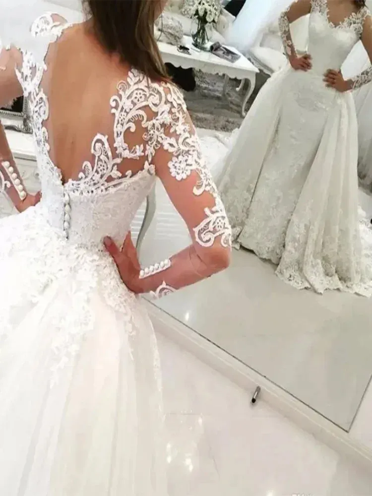 Wedding Guest Dresses: Wedding Dresses Lace Applique Saudi Arabia Long Sleeve