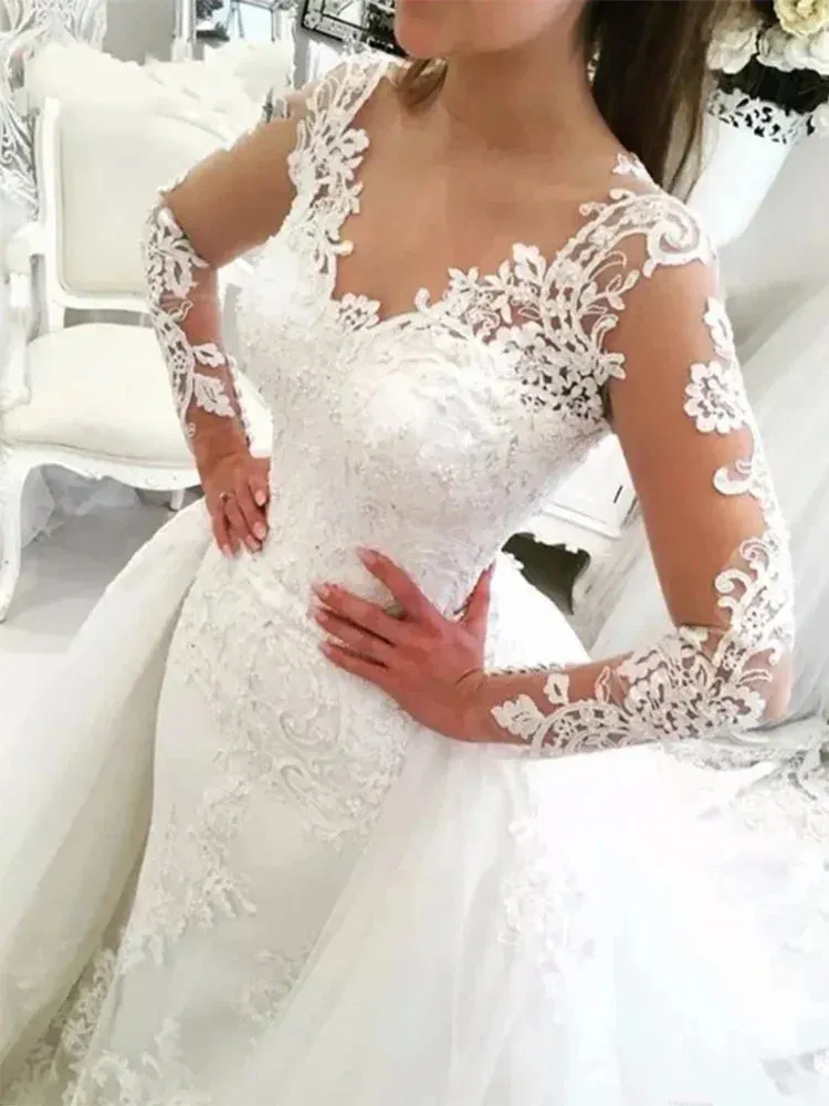 Wedding Guest Dresses: Wedding Dresses Lace Applique Saudi Arabia Long Sleeve