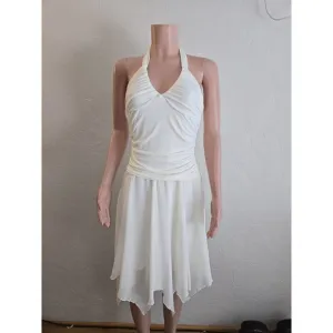 White Asymmetrical Drop Waist Hankerchief Hem Halter Dress Medium Speechless