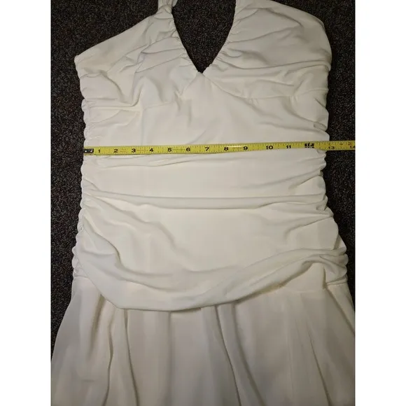White Asymmetrical Drop Waist Hankerchief Hem Halter Dress Medium Speechless