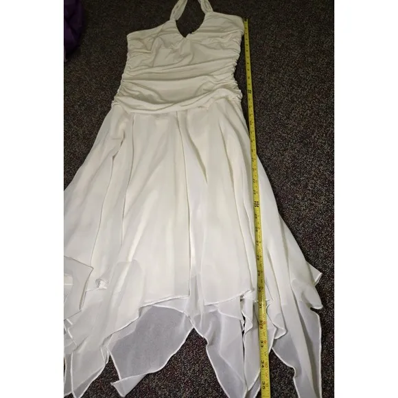 White Asymmetrical Drop Waist Hankerchief Hem Halter Dress Medium Speechless