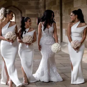 white bridesmaid dresses for weddings 2021 mermaid one shoulder cheap custom wedding guest dresses