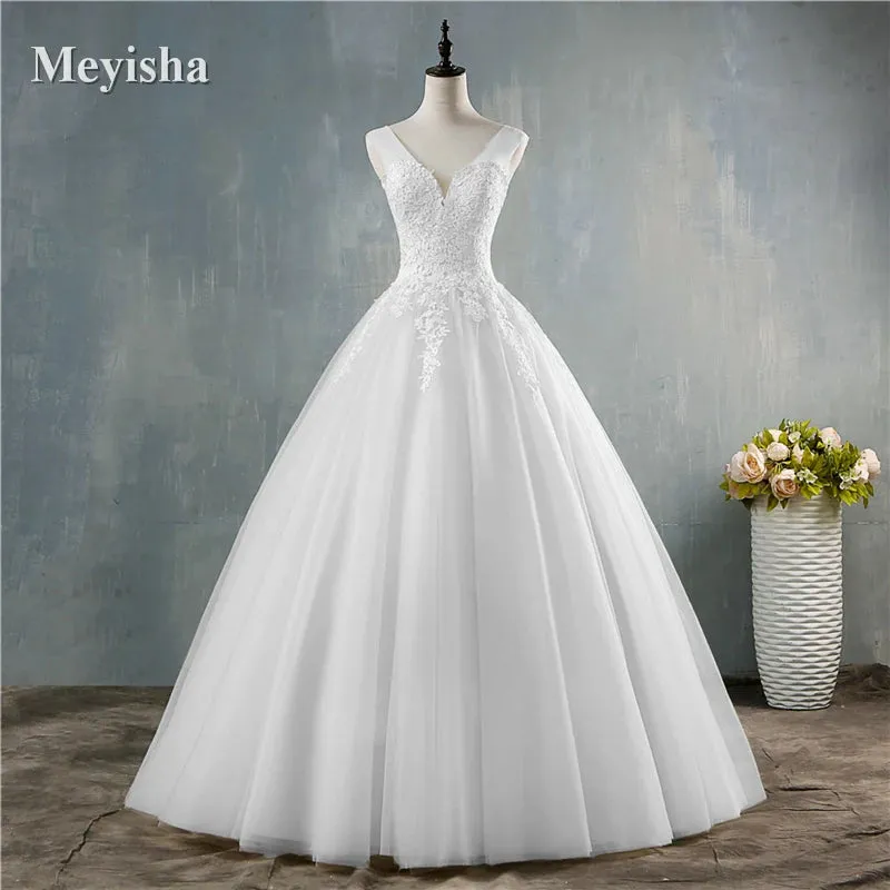 White Pink Champagne Deep V Neck Elegant Ball Gown Wedding Dresses For Brides