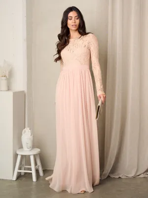 WOMEN'S LONG SLEEVE LACE OPEN BACK MAXI GOWN DRESS