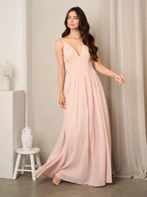 WOMEN'S SLEEVELESS LACE EMBROIDERY V-NECK MAXI GOWN DRESS