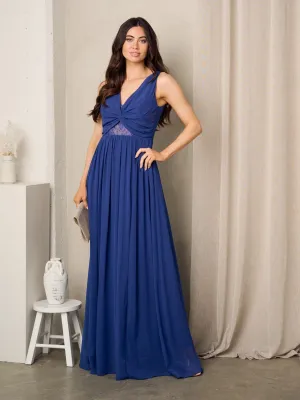 WOMEN'S SLEEVELESS LACE FRONT TWIST MAXI GOWN DRESS