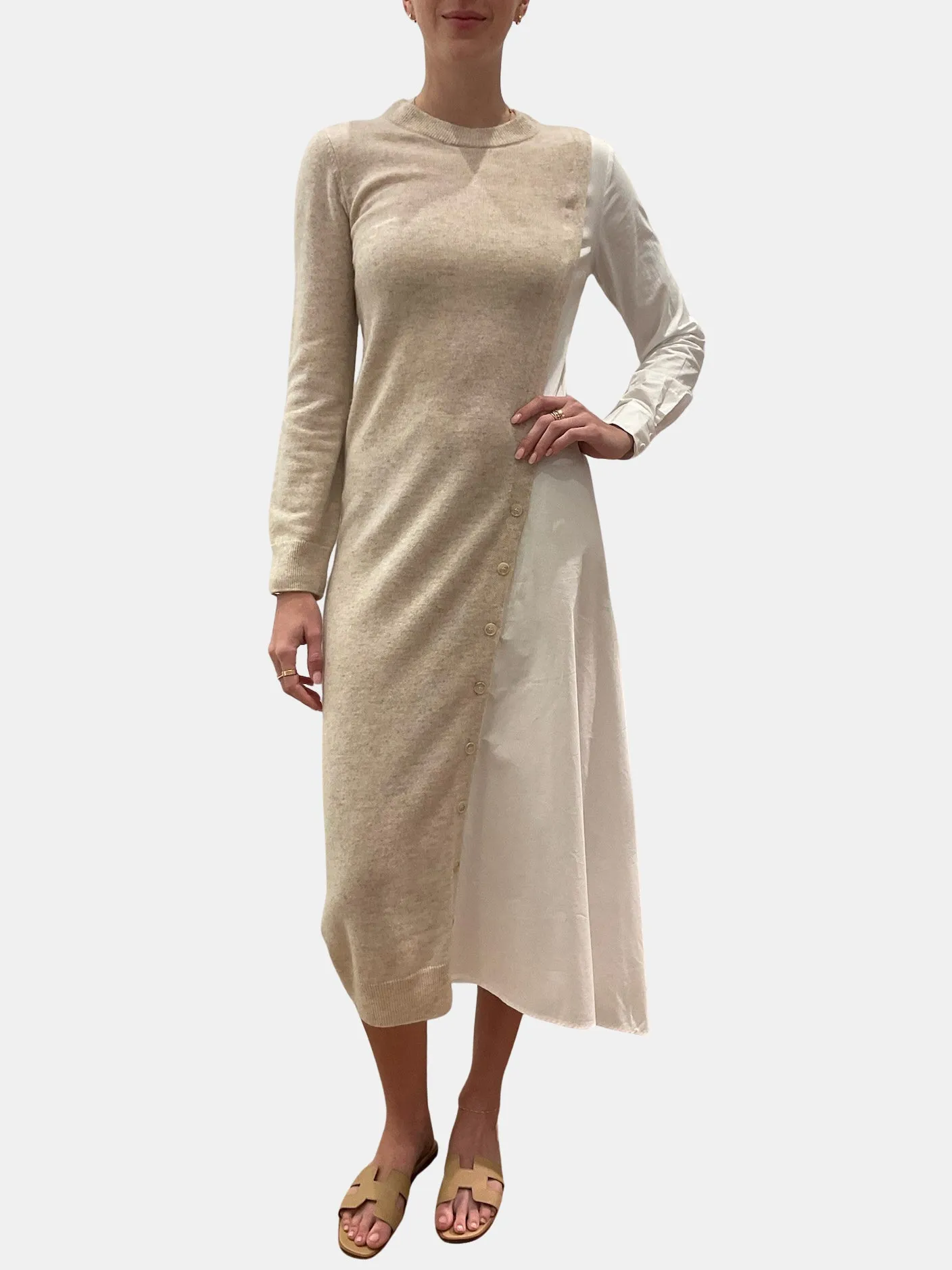 Wool Cashmere Mixed Media Asymmetrical Dress