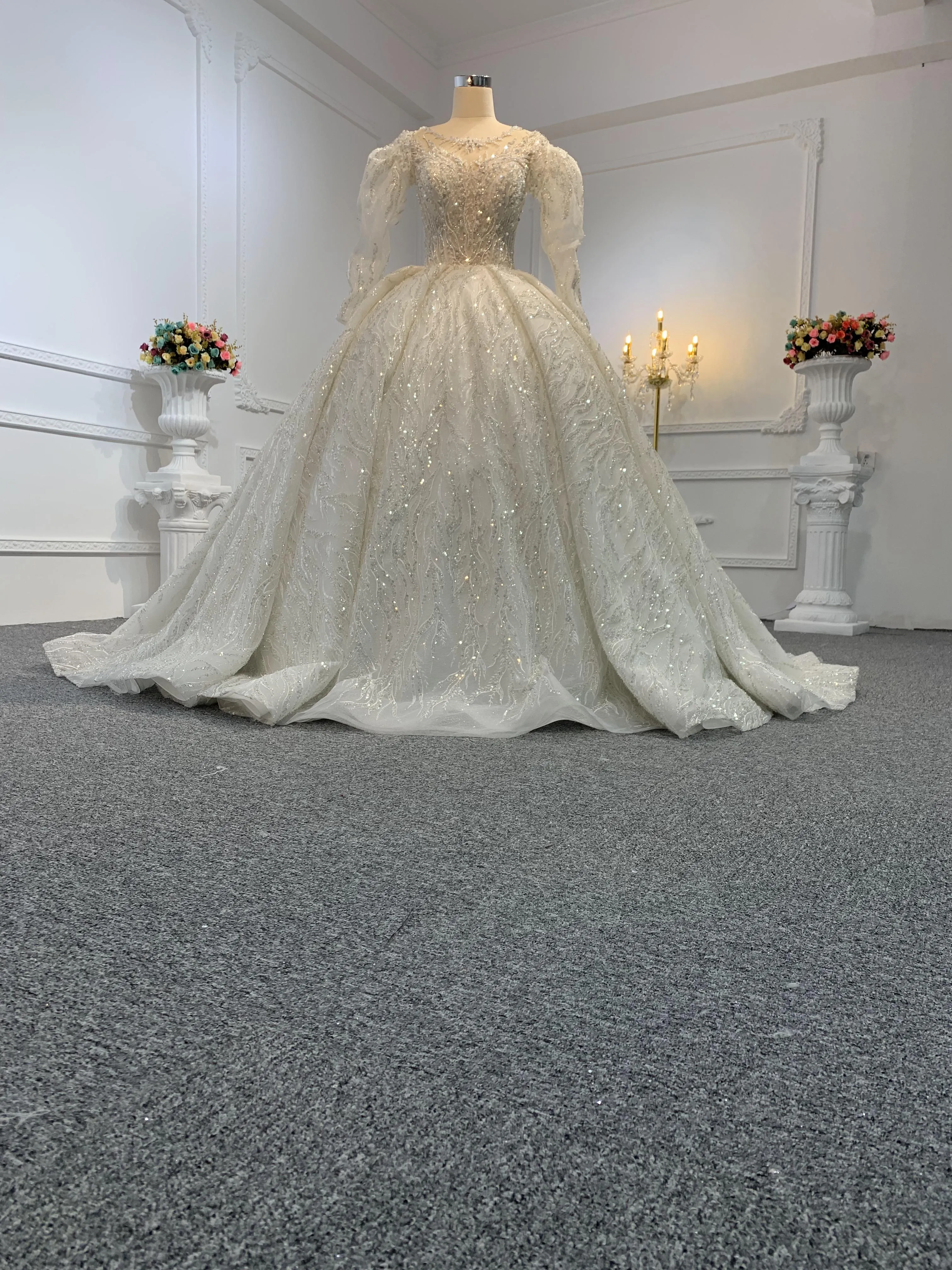 Z002-The Luxury Beading Ball Gown With Removable Sleeve