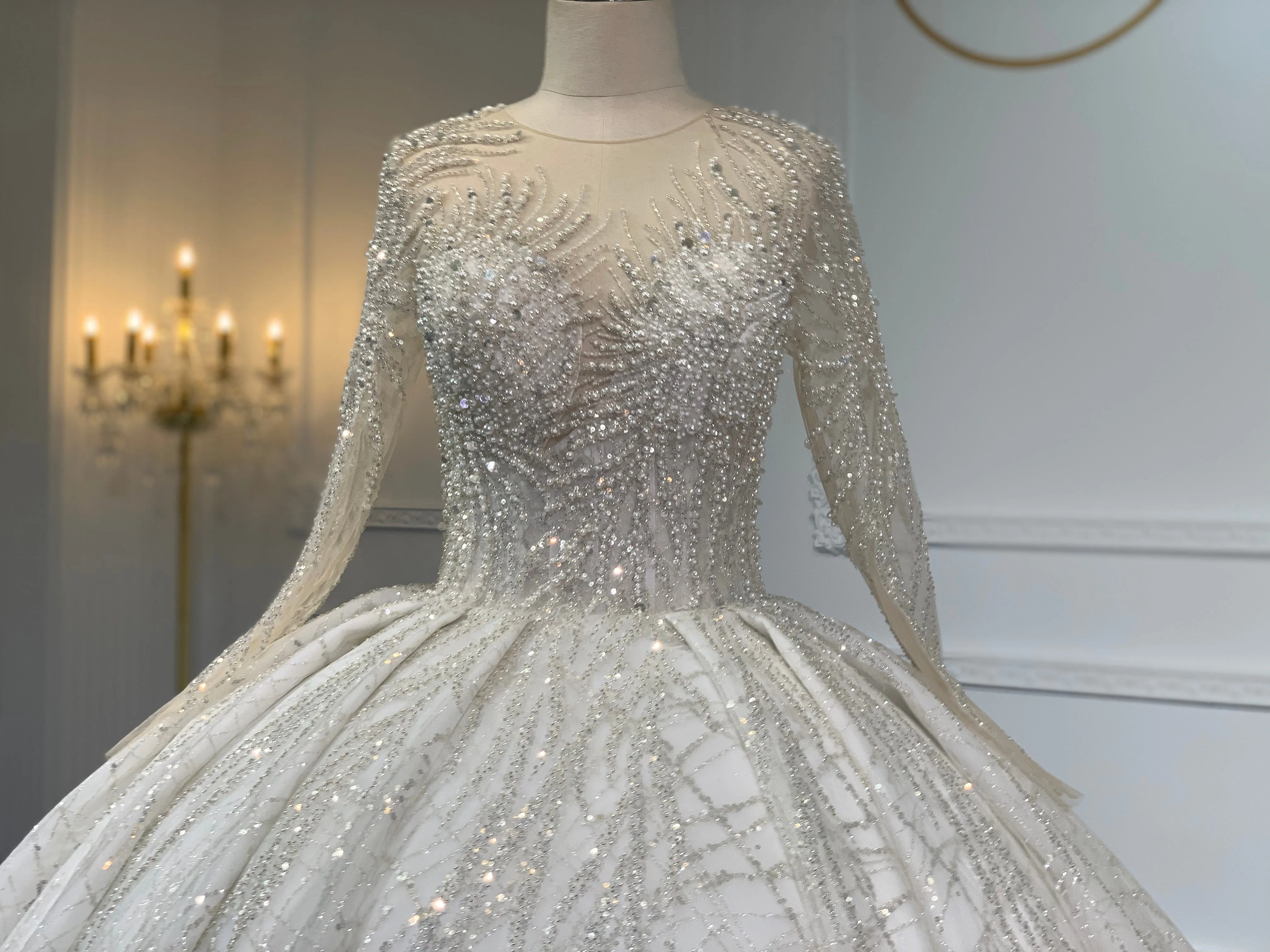 Z044- BYG luxury pearl beading ball gown with heavy lace
