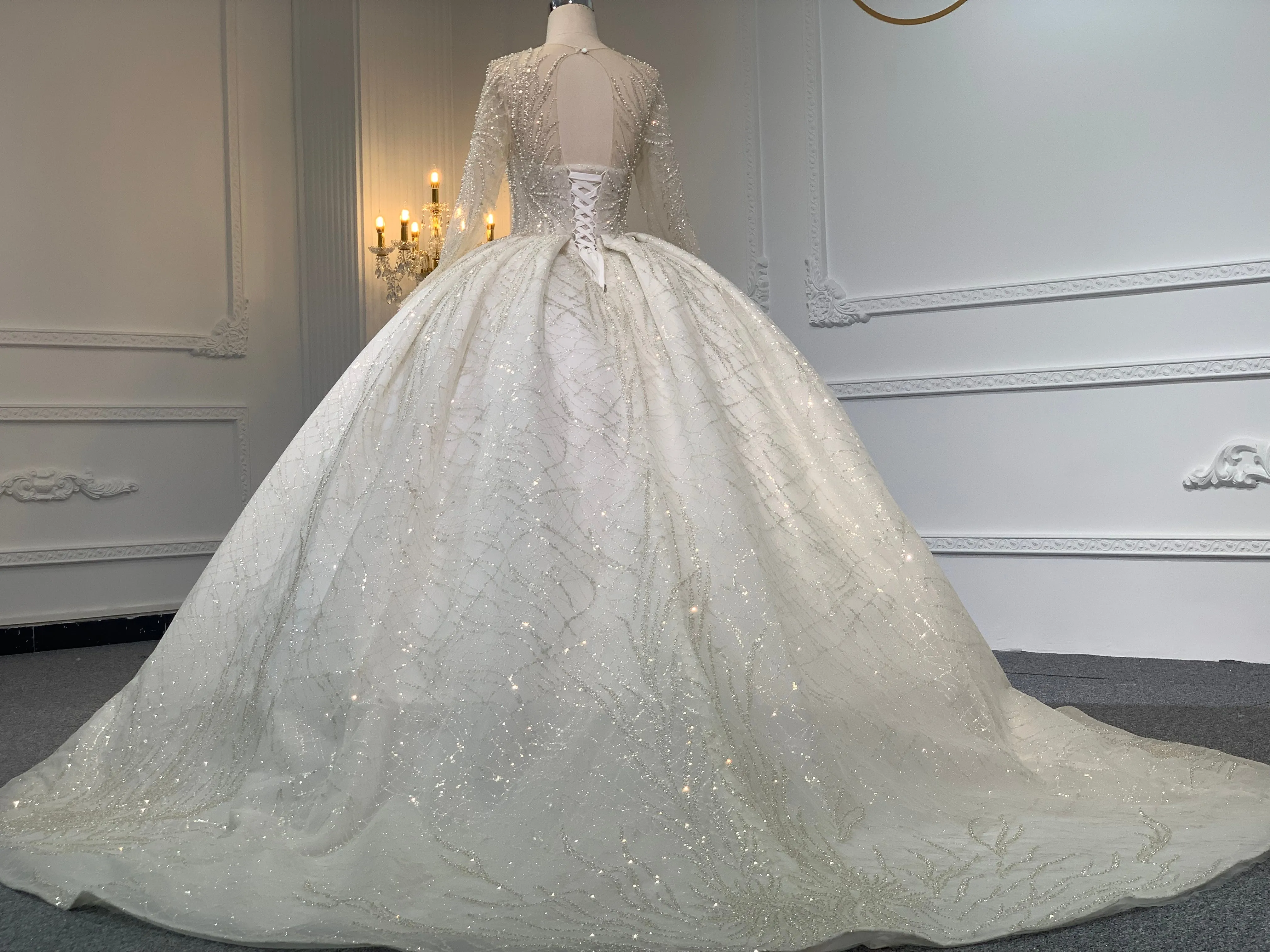 Z044- BYG luxury pearl beading ball gown with heavy lace