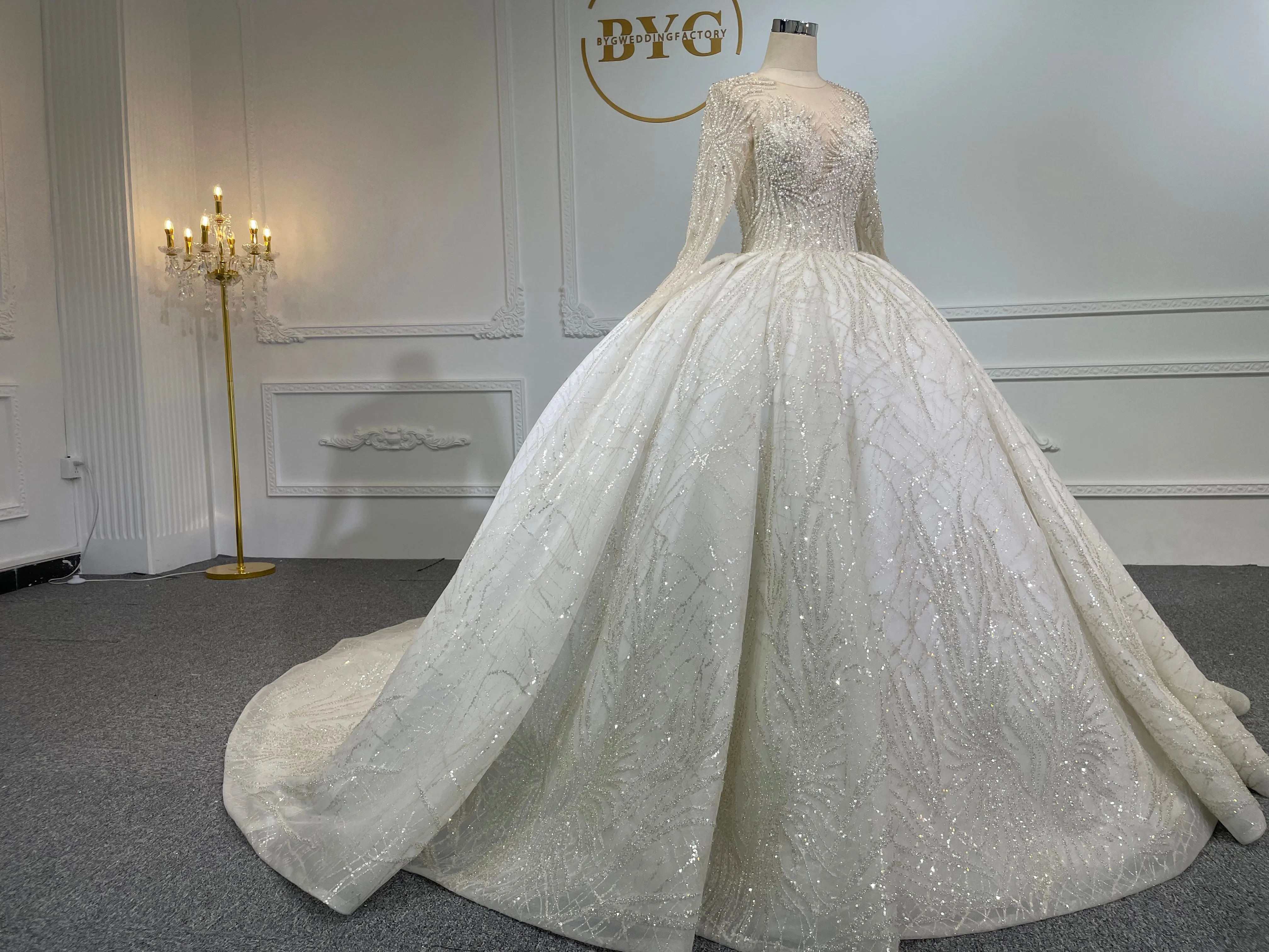 Z044- BYG luxury pearl beading ball gown with heavy lace
