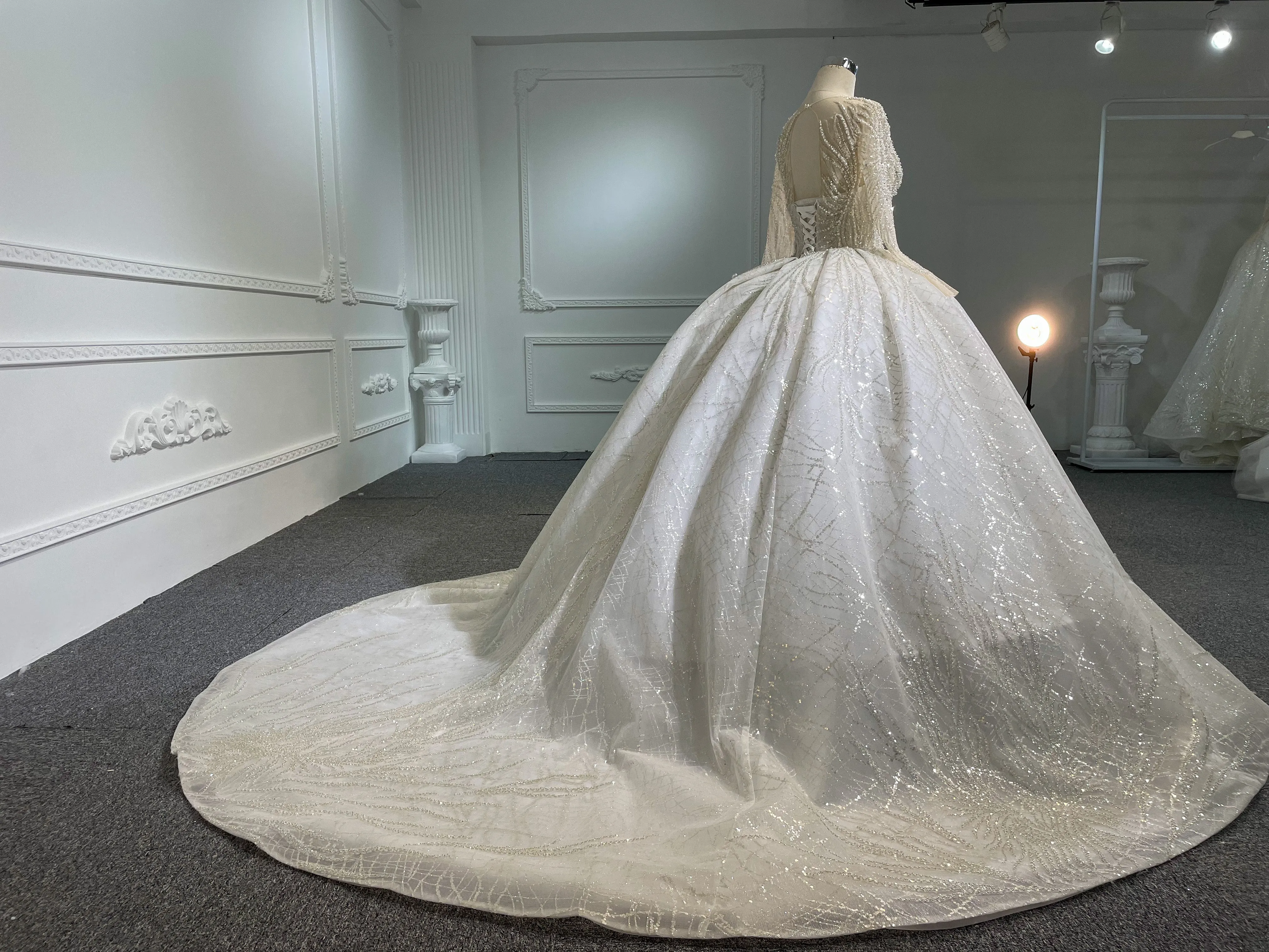 Z044- BYG luxury pearl beading ball gown with heavy lace