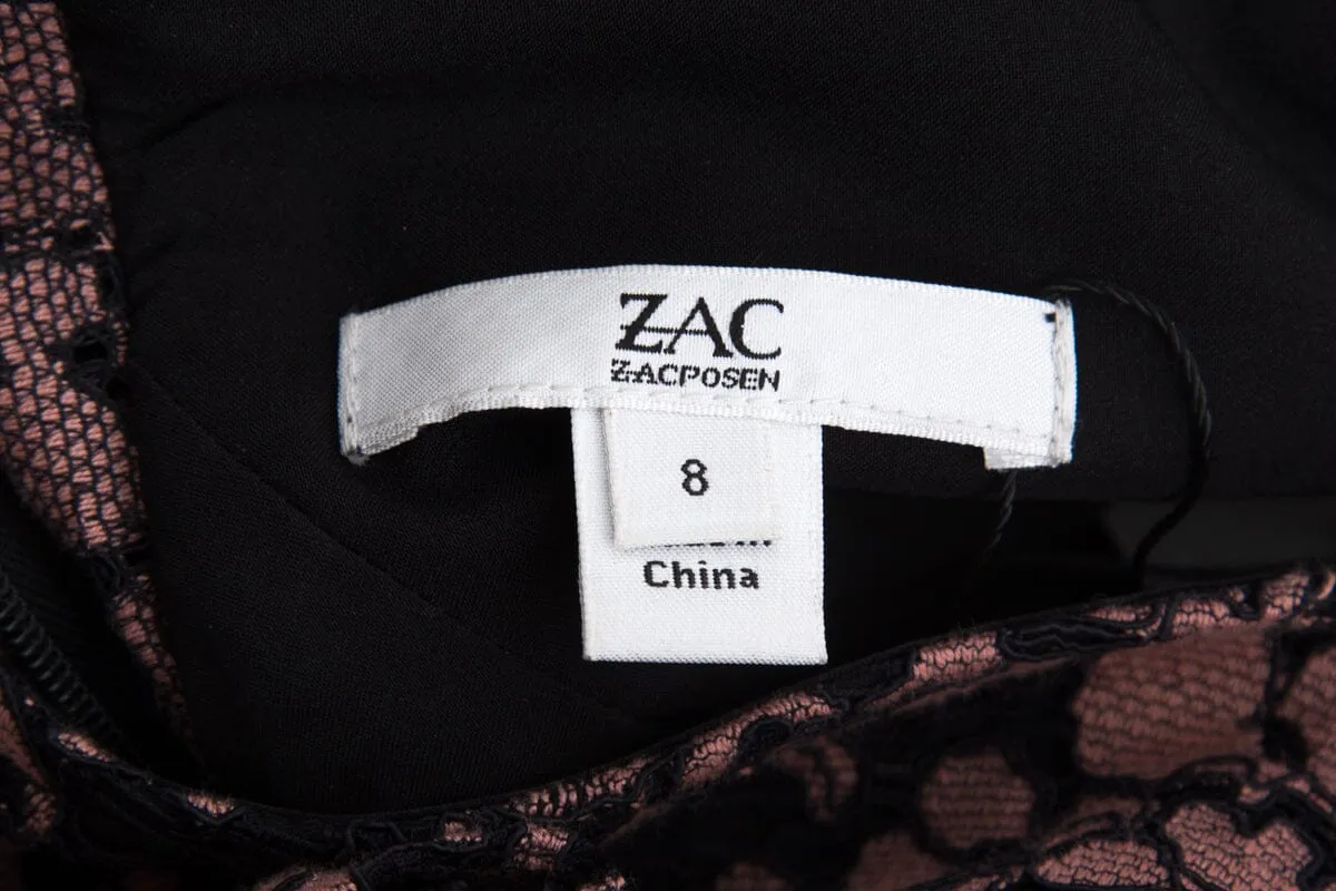 Zac by Zac Posen Pink & Black Lace Mermaid Gown SZ 8