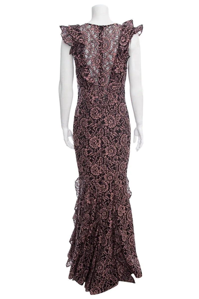 Zac by Zac Posen Pink & Black Lace Mermaid Gown SZ 8