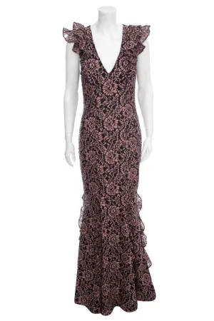 Zac by Zac Posen Pink & Black Lace Mermaid Gown SZ 8