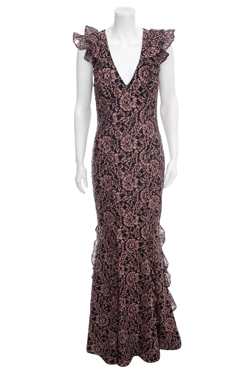 Zac by Zac Posen Pink & Black Lace Mermaid Gown SZ 8