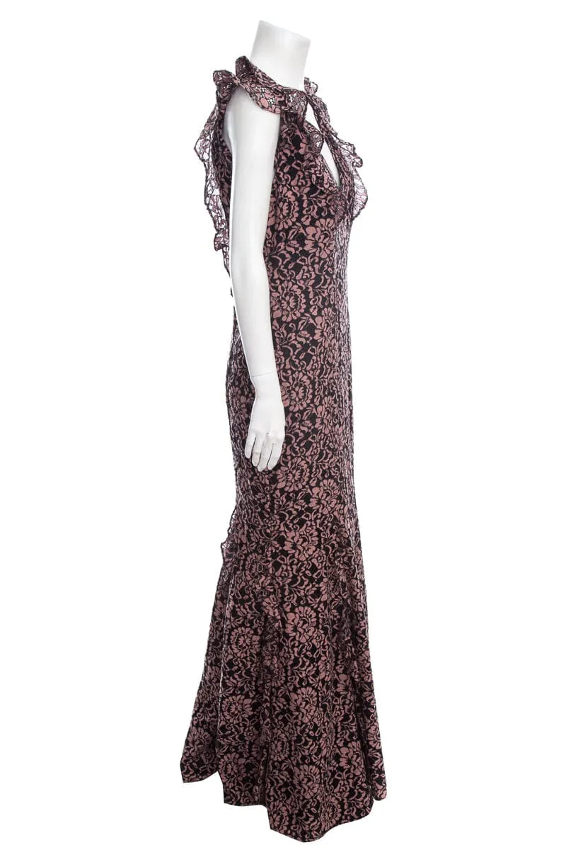 Zac by Zac Posen Pink & Black Lace Mermaid Gown SZ 8