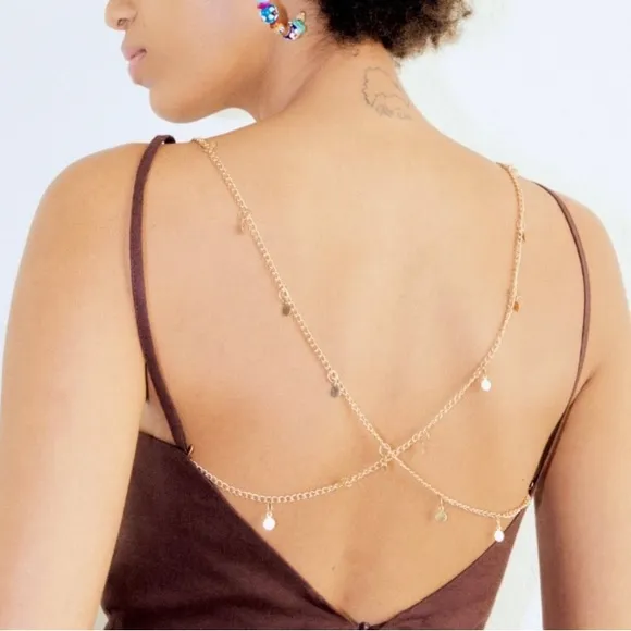 Zara Linen Blend Draped Jewel Chain Detail Mini Dress in Brown