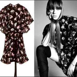 ZARA Studio Ballerina Print Chiffon Fully Lined Dress with Belt XS