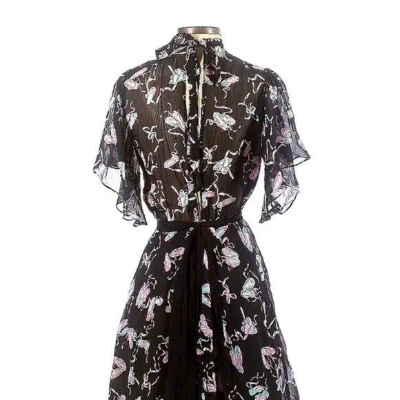 ZARA Studio Ballerina Print Chiffon Fully Lined Dress with Belt XS