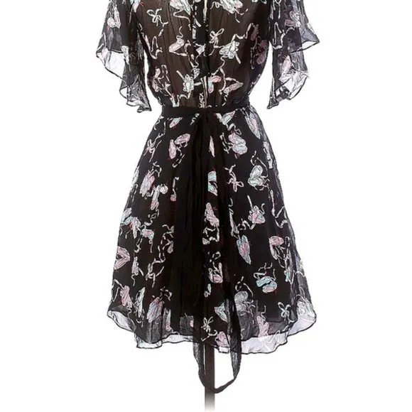 ZARA Studio Ballerina Print Chiffon Fully Lined Dress with Belt XS