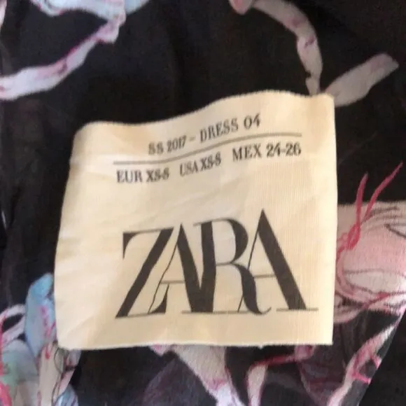 ZARA Studio Ballerina Print Chiffon Fully Lined Dress with Belt XS