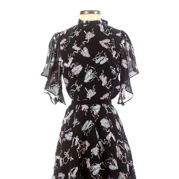 ZARA Studio Ballerina Print Chiffon Fully Lined Dress with Belt XS