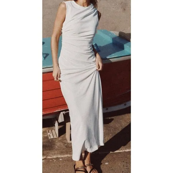 Zara women’s NWT, white draped, midi dress size large