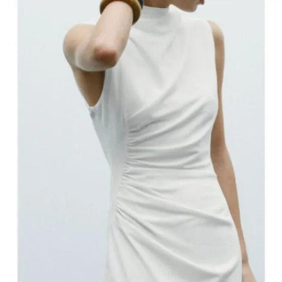 Zara women’s NWT, white draped, midi dress size large