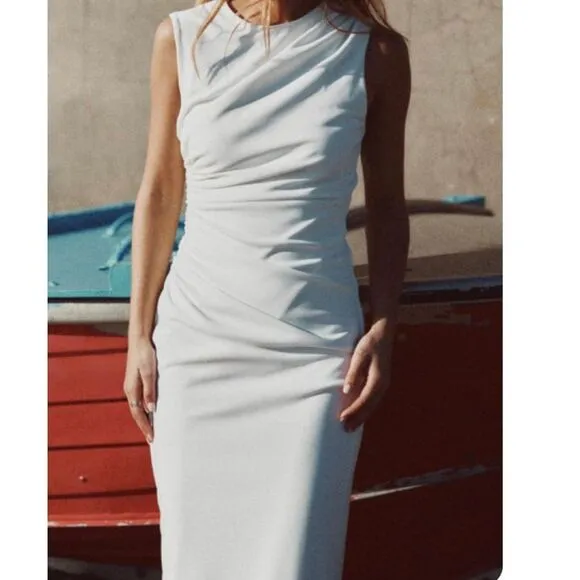 Zara women’s NWT, white draped, midi dress size large